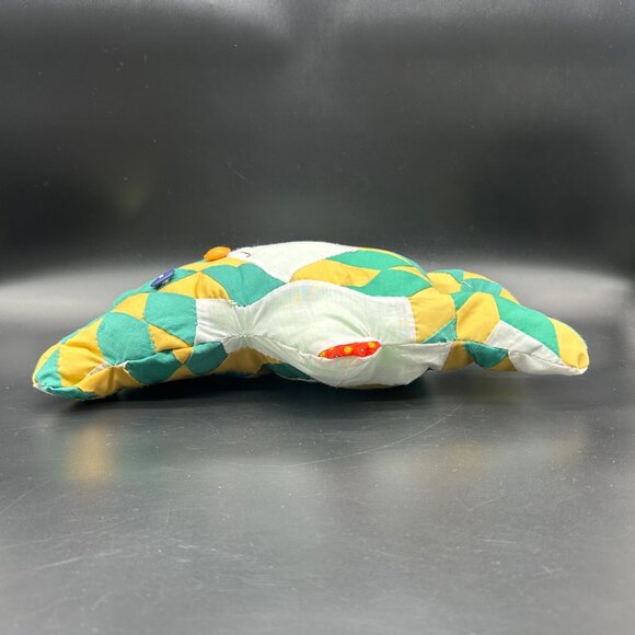 Handmade Patchwork Teddy Bear Button Eyes Noses Green Yellow Kitschy Retro - Picture 3 of 8